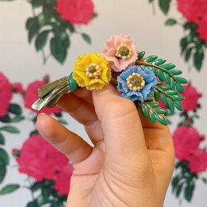 Vintage Metal + Celluloid Flower Brooch